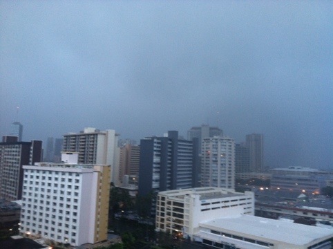 It's raining all over Hawaii. This is looking toward Waikiki.