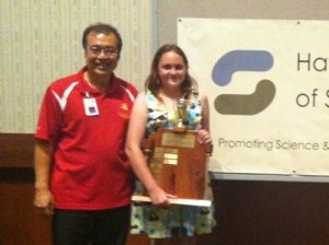 Niu Valley Middle School Principal Justin Mew with Sophie.