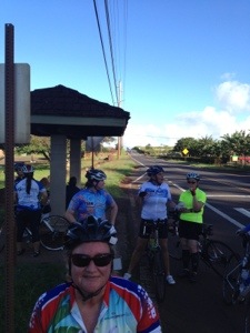 At the bus stop across from Dole Plantation, after our climb up Pineapple Hill. Boo-Yah!
