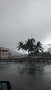Leaving the hospital while tropical storm Ignacio swept through the Islands. 
