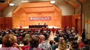 Parent information meeting in Kaul Auditorium. 